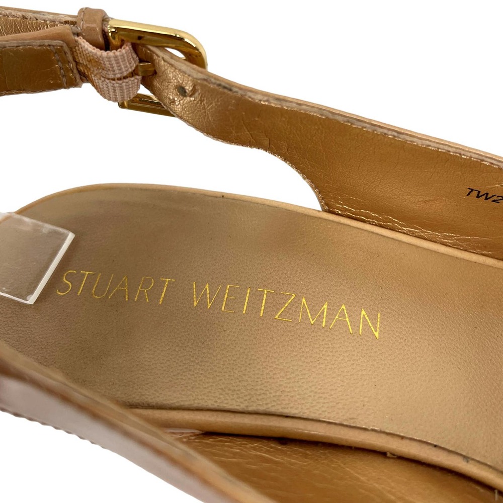 Stuart Weitzman Nude Patent Leather Slingback Platform Heel Size 10 EUC - Picture 10 of 11